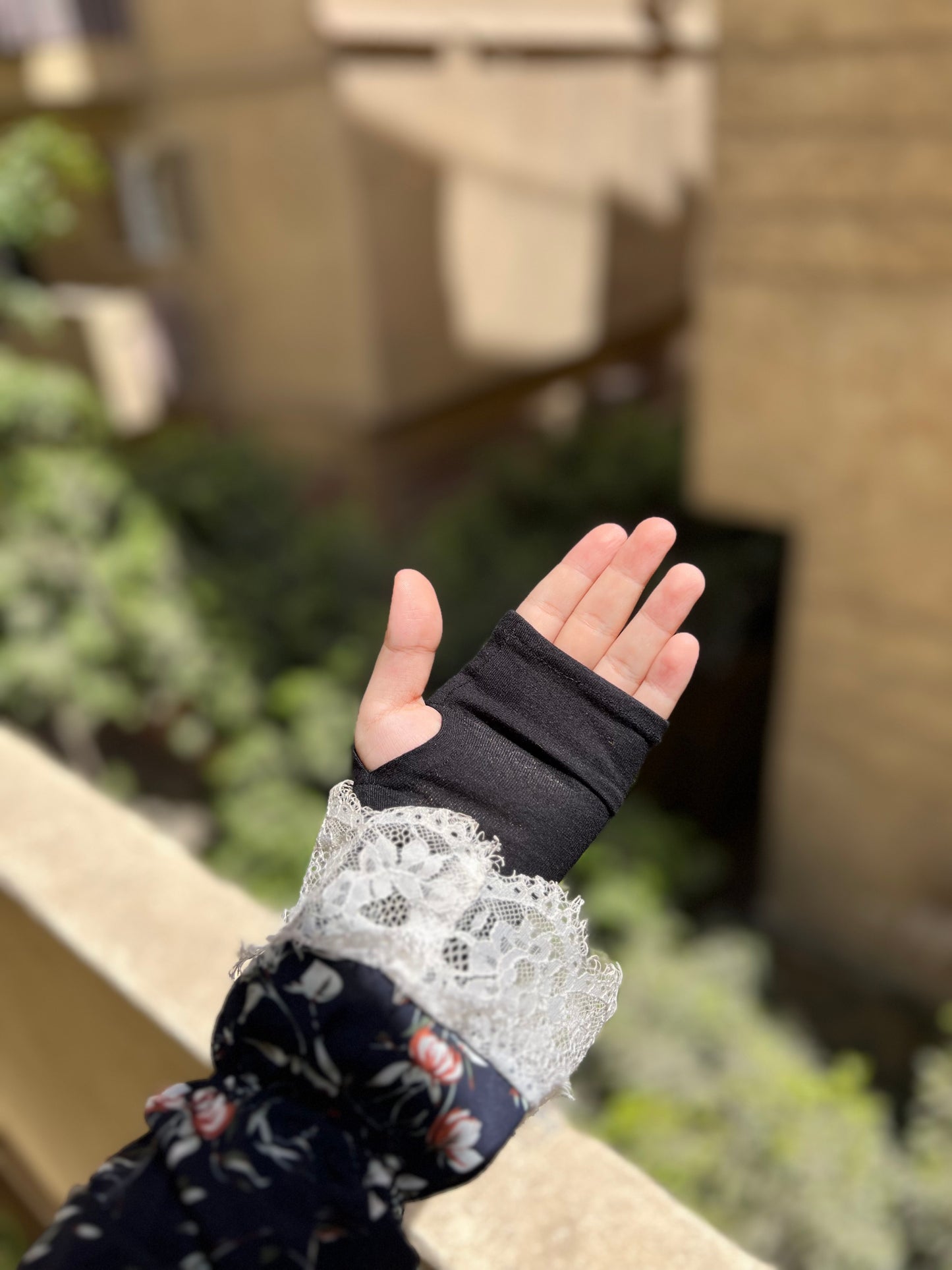 Fingerlose Handschuhe Schwarz Baumwolle