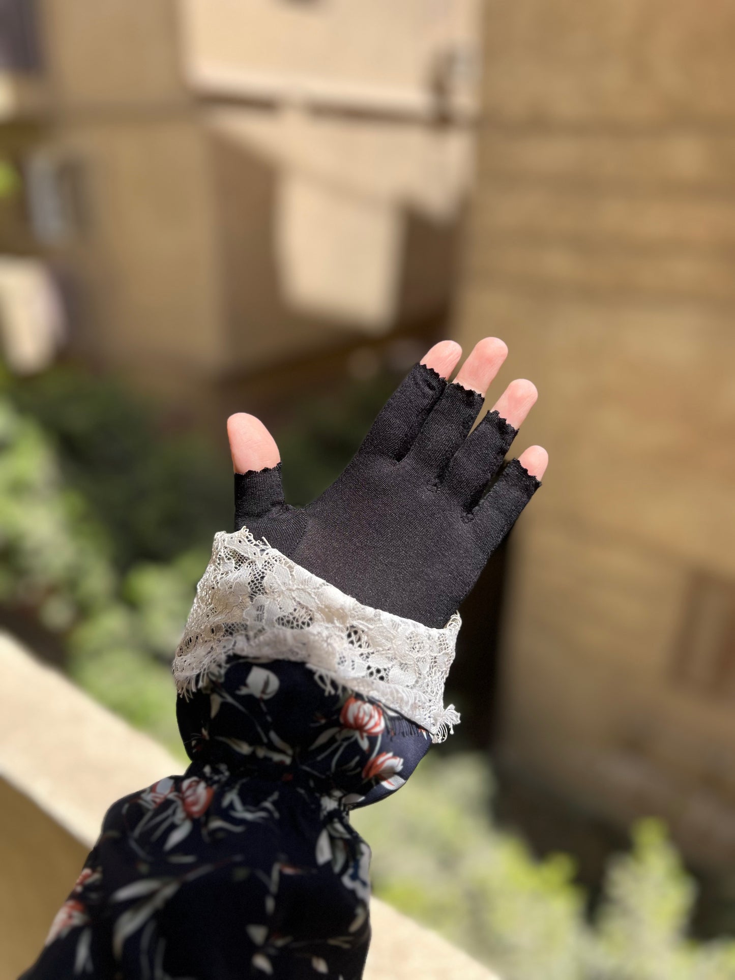 Open fingers gloves black cotton